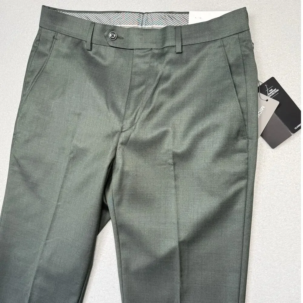Michael Kors Men's Classic-Fit Wool-Blend Suit Pants Olive Melange 30x30 $200